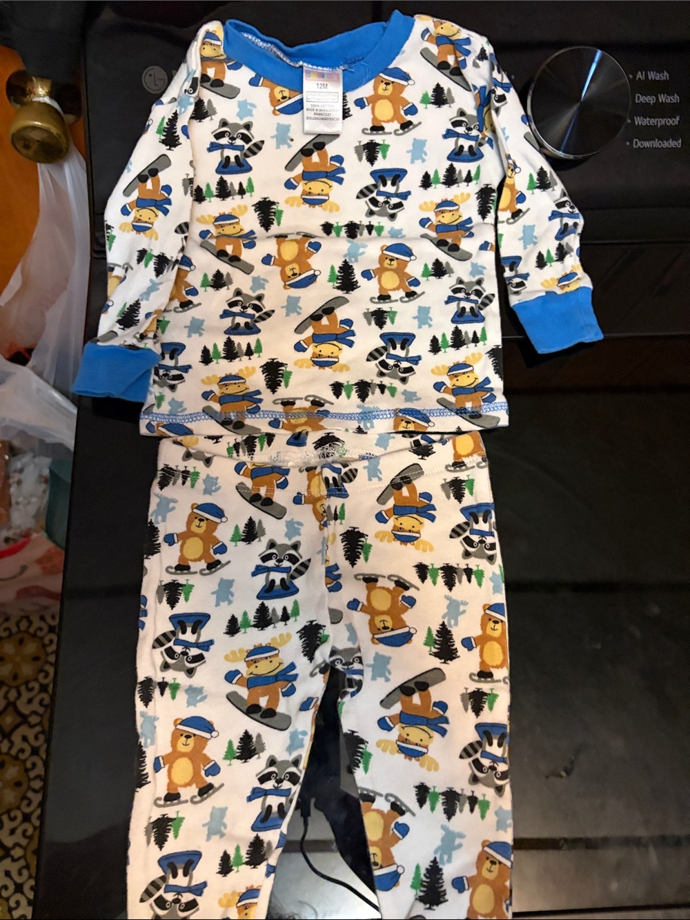 Swiggles Blue, White & Yellow Bear and Raccoon Pajama Set